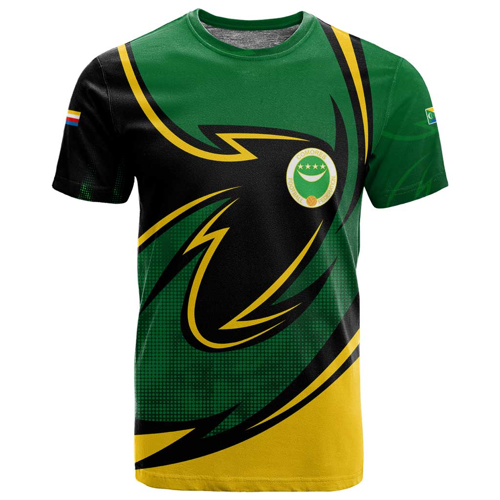 Comoros T shirt - Green Black Yellow Swirl Design and National Emblem Pattern TS04
