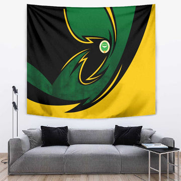 Comoros Tapestry - Green Black Yellow Swirl Design and National Emblem Pattern TS04