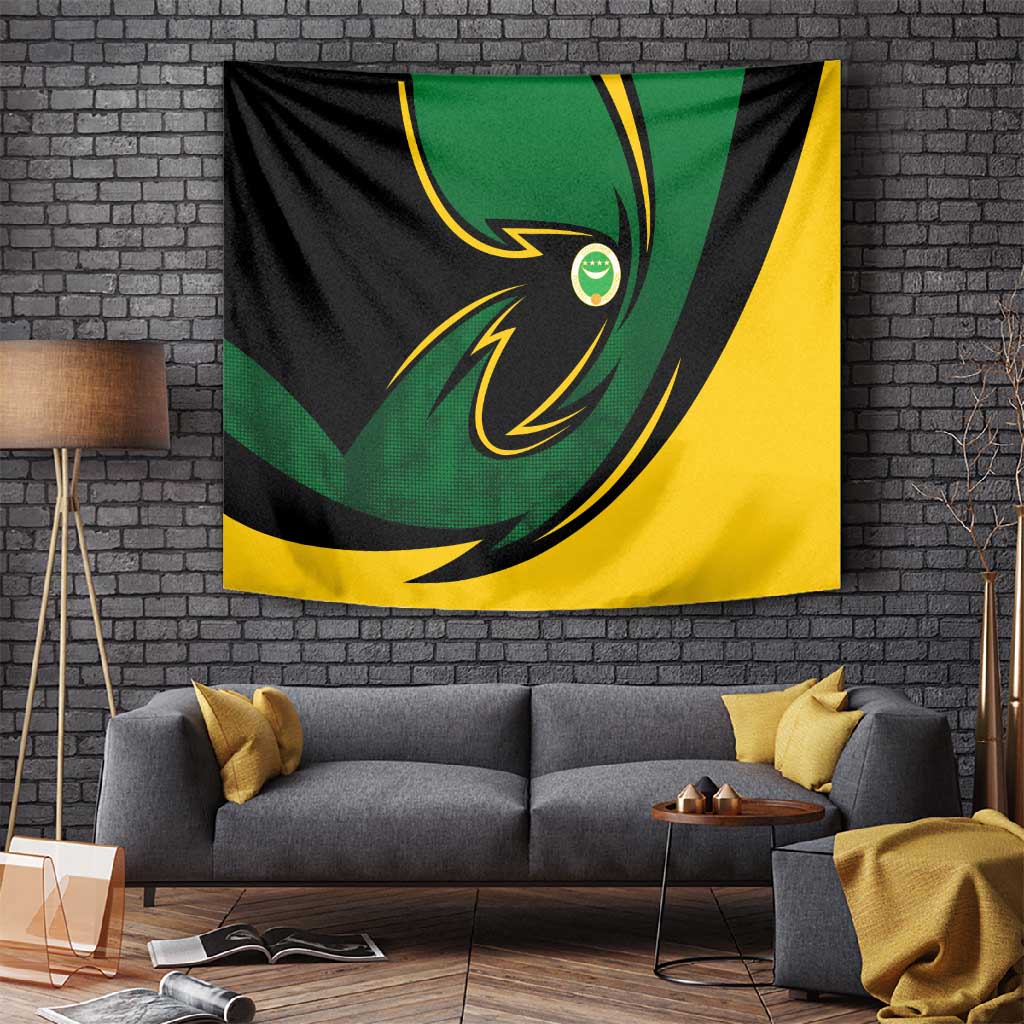 Comoros Tapestry - Green Black Yellow Swirl Design and National Emblem Pattern TS04