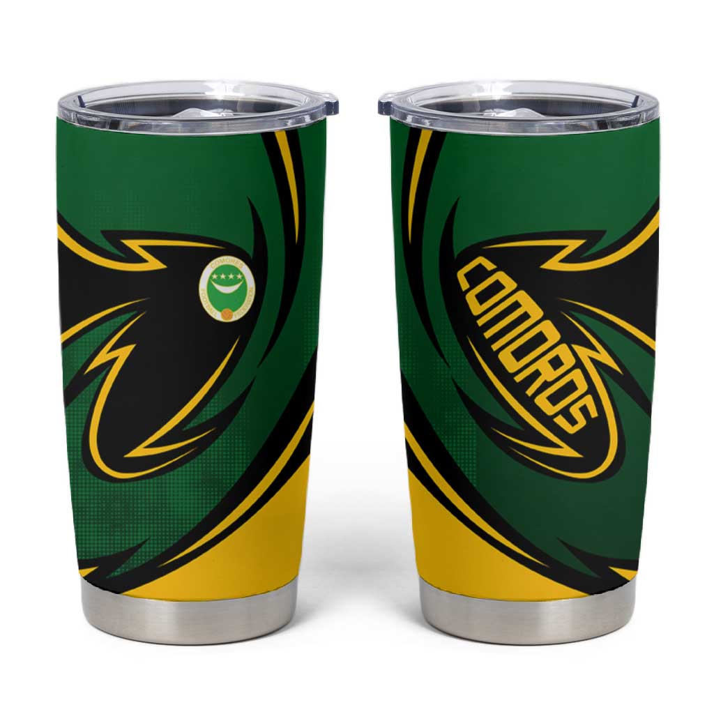 Comoros Tumbler Cup - Green Black Yellow Swirl Design and National Emblem Pattern TS04