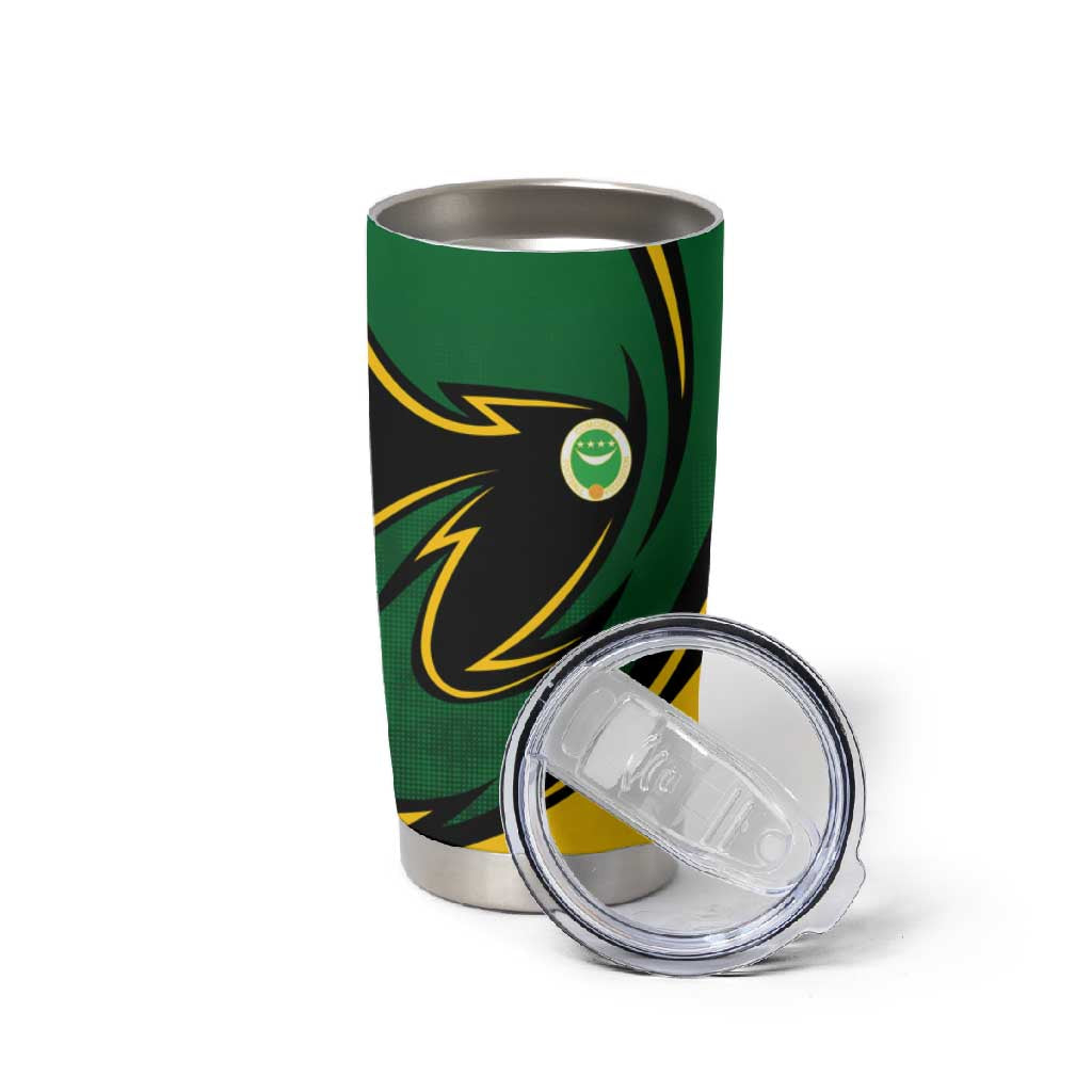 Comoros Tumbler Cup - Green Black Yellow Swirl Design and National Emblem Pattern TS04