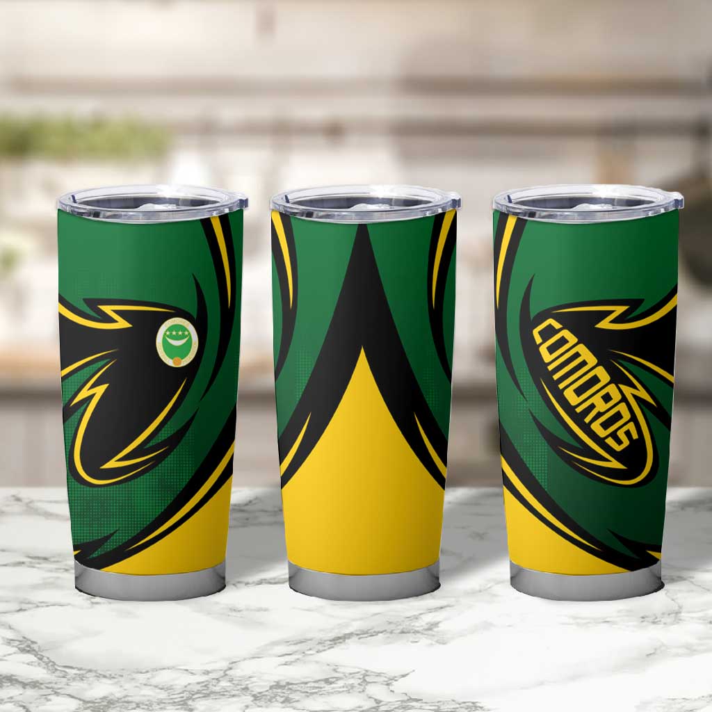 Comoros Tumbler Cup - Green Black Yellow Swirl Design and National Emblem Pattern TS04