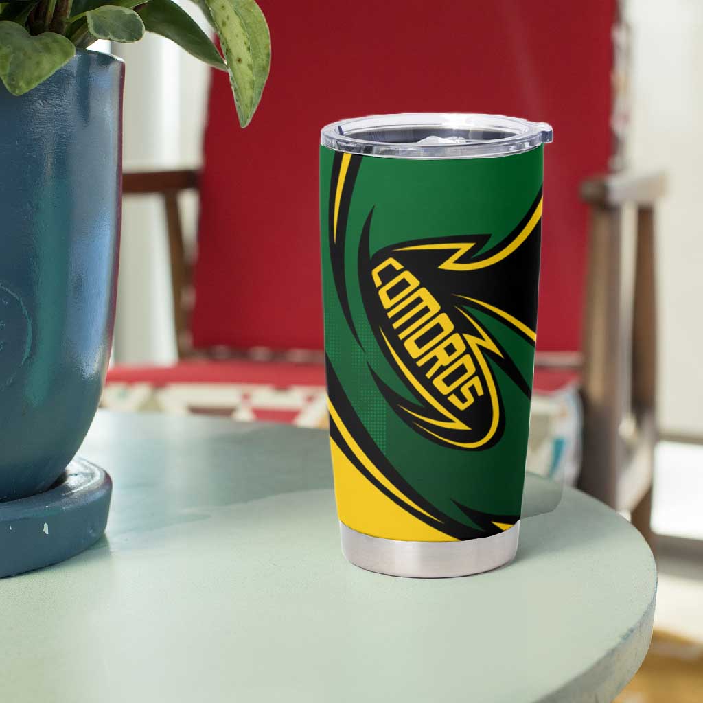 Comoros Tumbler Cup - Green Black Yellow Swirl Design and National Emblem Pattern TS04