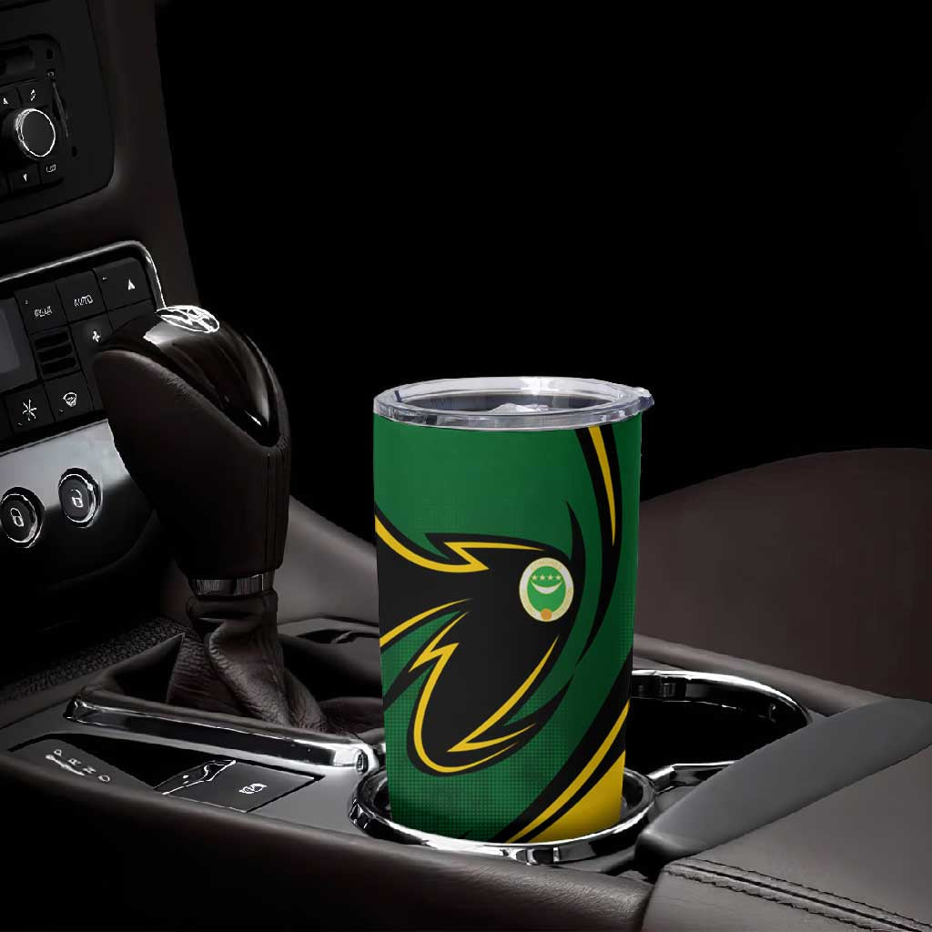 Comoros Tumbler Cup - Green Black Yellow Swirl Design and National Emblem Pattern TS04