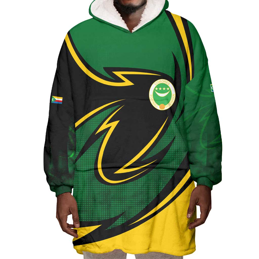 Comoros Wearable Blanket Hoodie - Green Black Yellow Swirl Design and National Emblem Pattern TS04