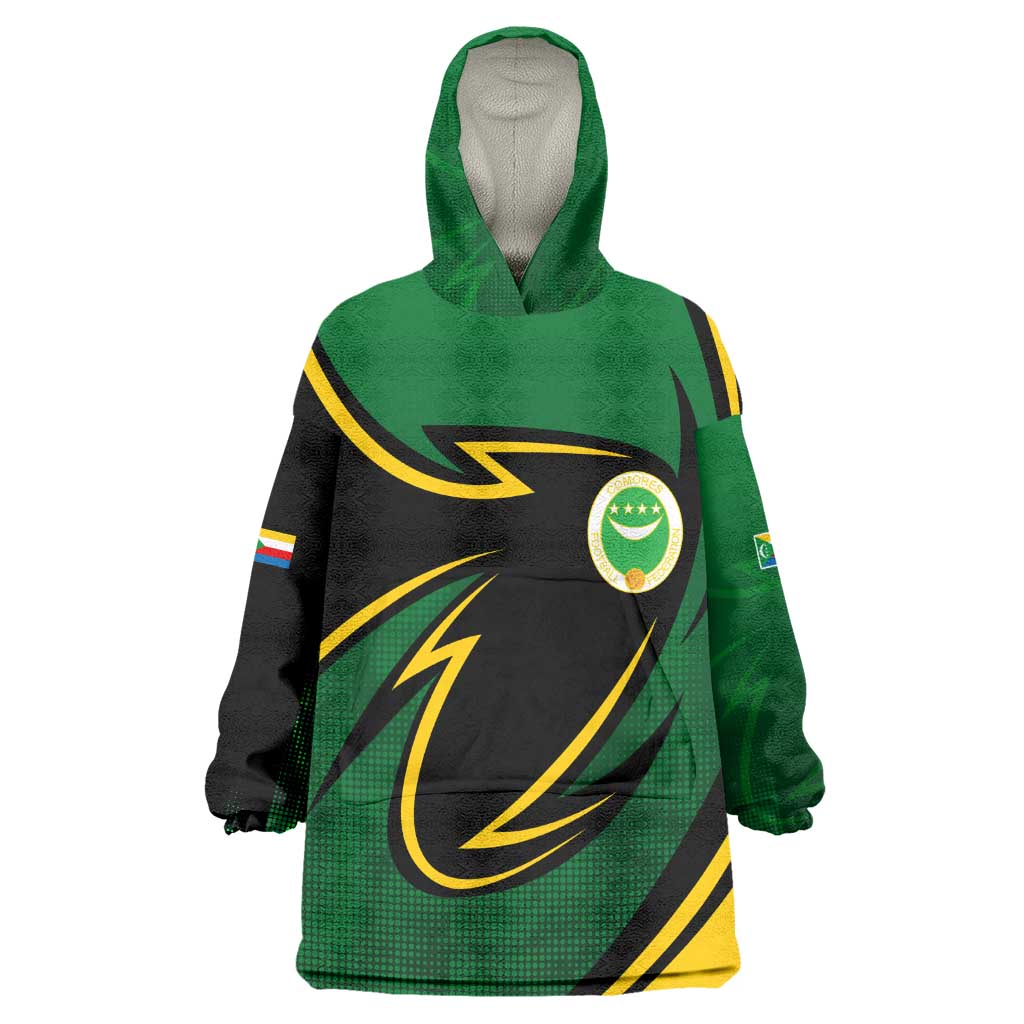 Comoros Wearable Blanket Hoodie - Green Black Yellow Swirl Design and National Emblem Pattern TS04