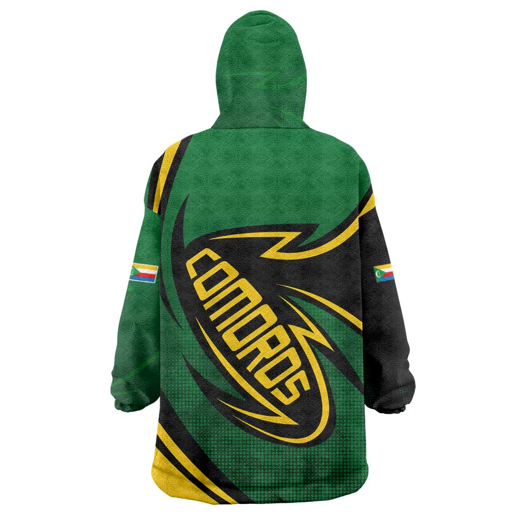 Comoros Wearable Blanket Hoodie - Green Black Yellow Swirl Design and National Emblem Pattern TS04