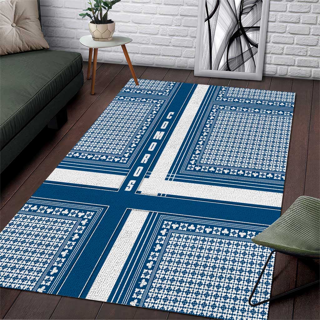 Comoros Area Rug - Blue and White Traditional Geometric Pattern and National Flag Detail TS04