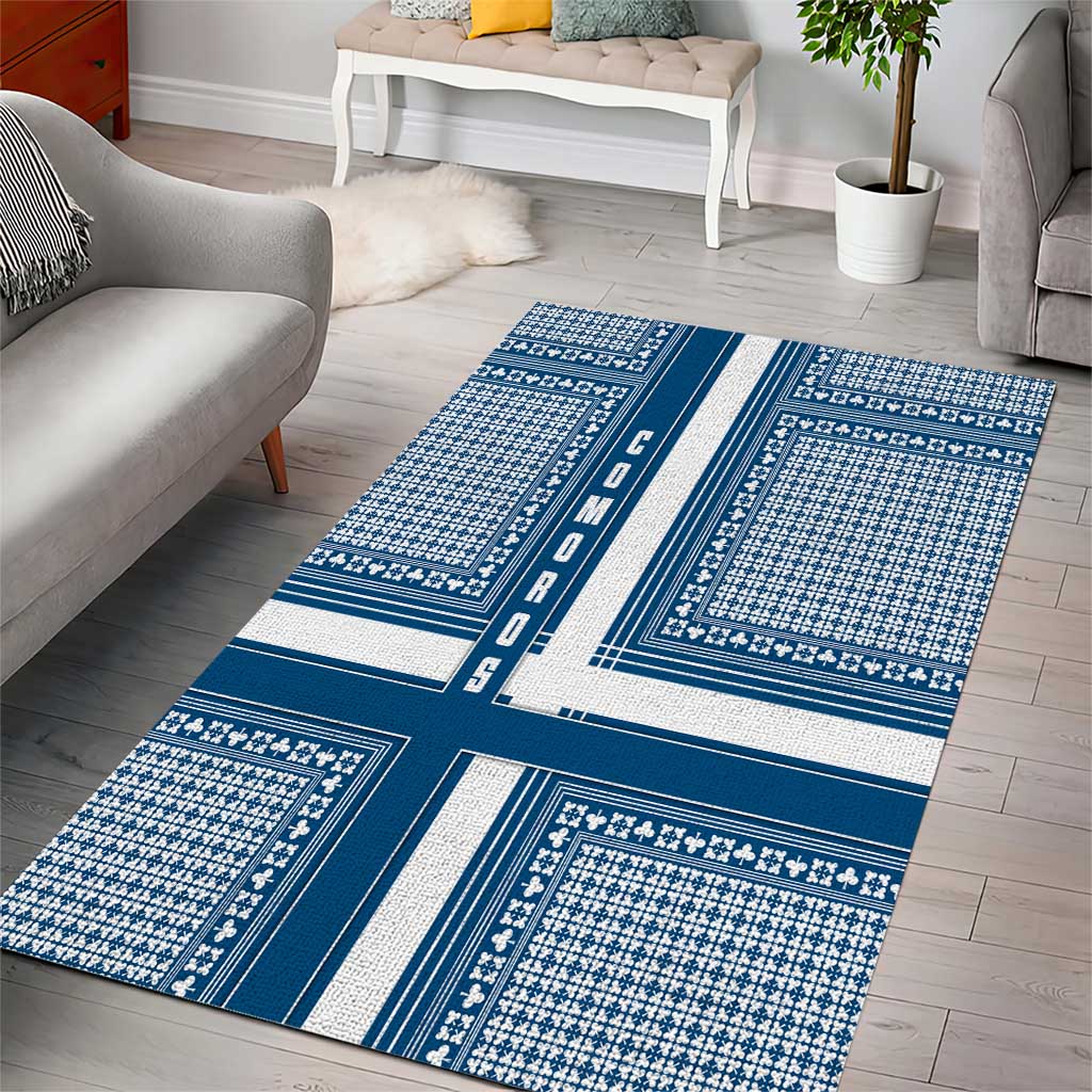 Comoros Area Rug - Blue and White Traditional Geometric Pattern and National Flag Detail TS04