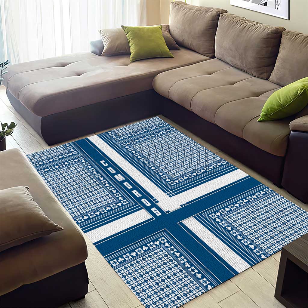 Comoros Area Rug - Blue and White Traditional Geometric Pattern and National Flag Detail TS04