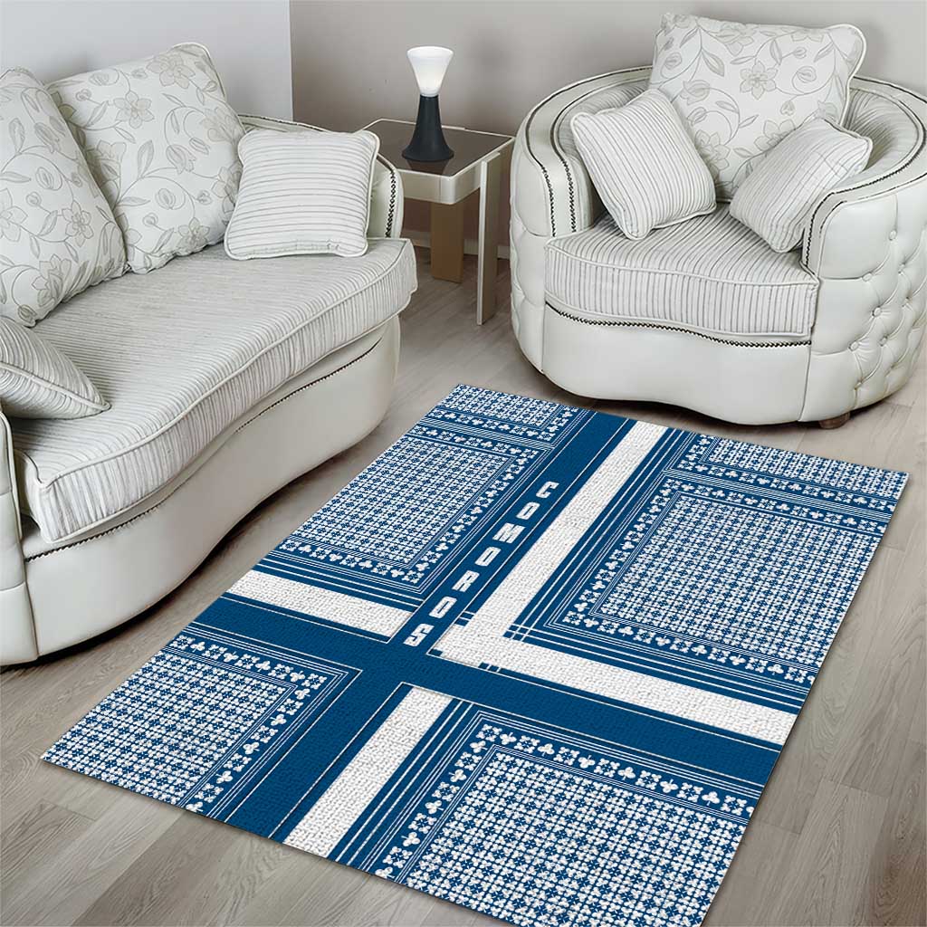 Comoros Area Rug - Blue and White Traditional Geometric Pattern and National Flag Detail TS04