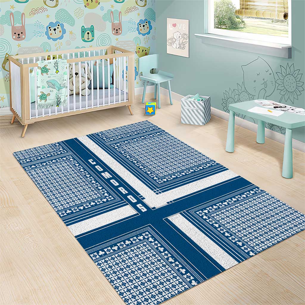 Comoros Area Rug - Blue and White Traditional Geometric Pattern and National Flag Detail TS04