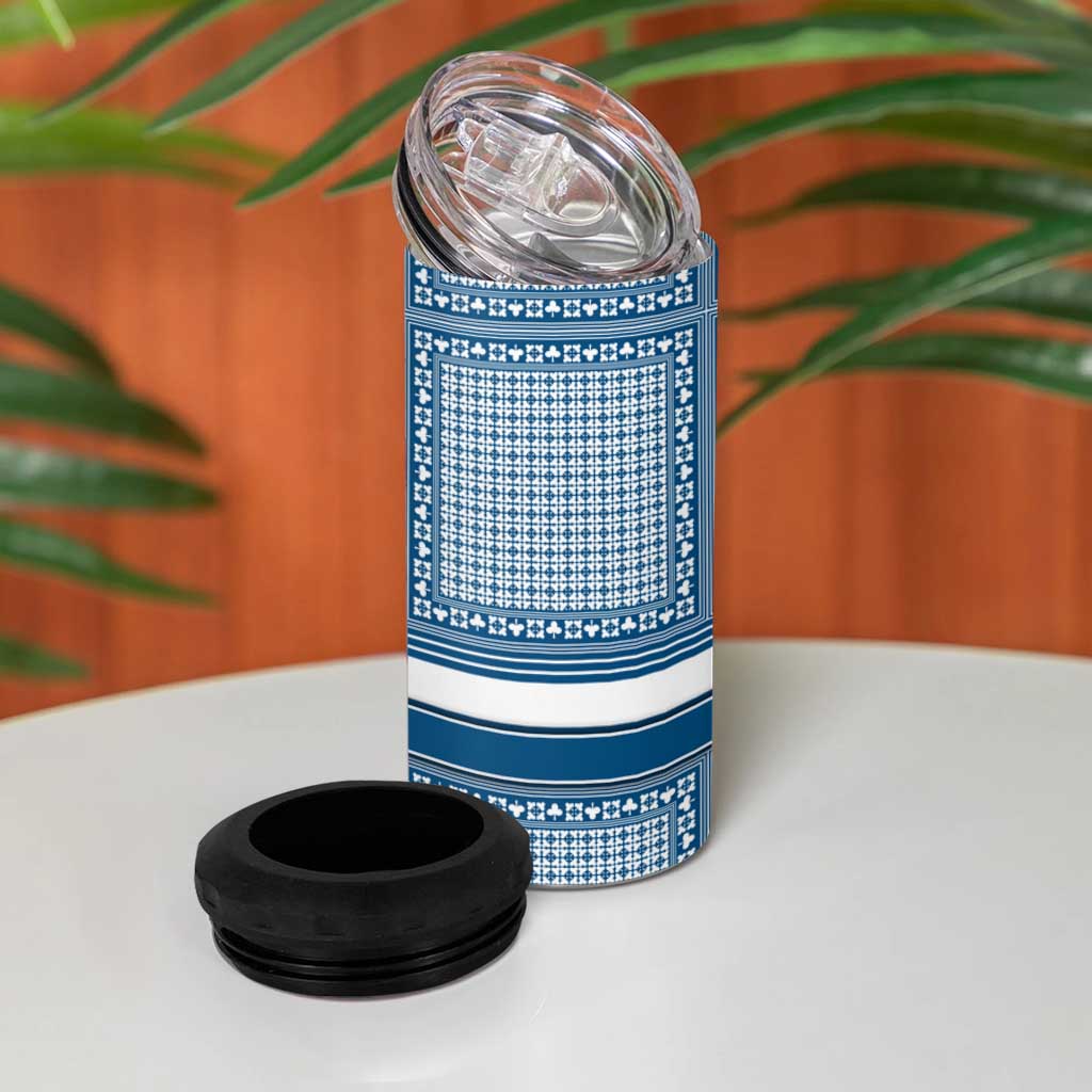 Comoros 4 in 1 Can Cooler Tumbler - Blue and White Traditional Geometric Pattern and National Flag Detail TS04