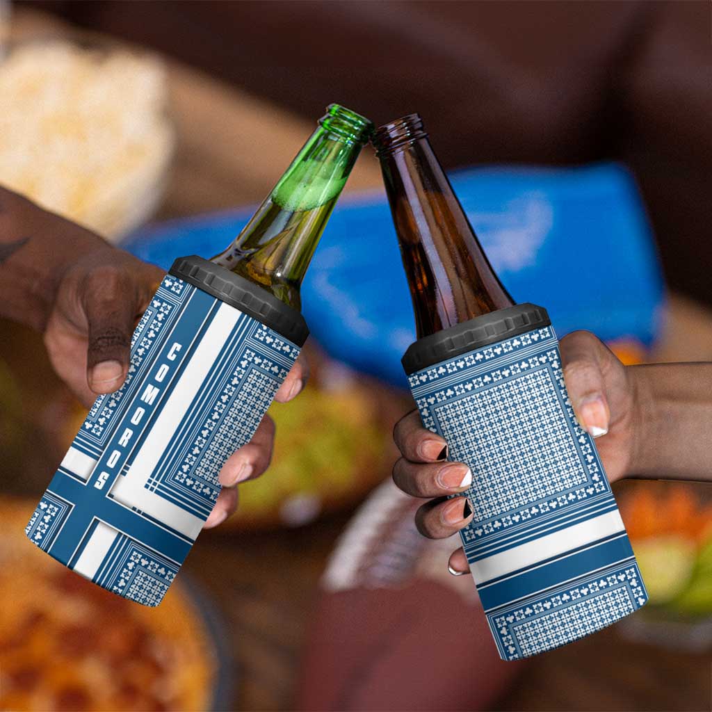 Comoros 4 in 1 Can Cooler Tumbler - Blue and White Traditional Geometric Pattern and National Flag Detail TS04