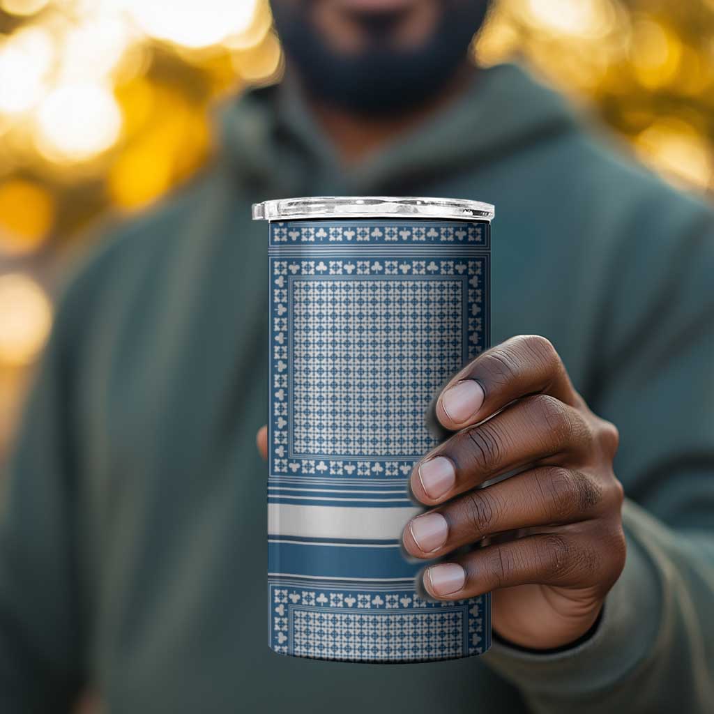 Comoros 4 in 1 Can Cooler Tumbler - Blue and White Traditional Geometric Pattern and National Flag Detail TS04