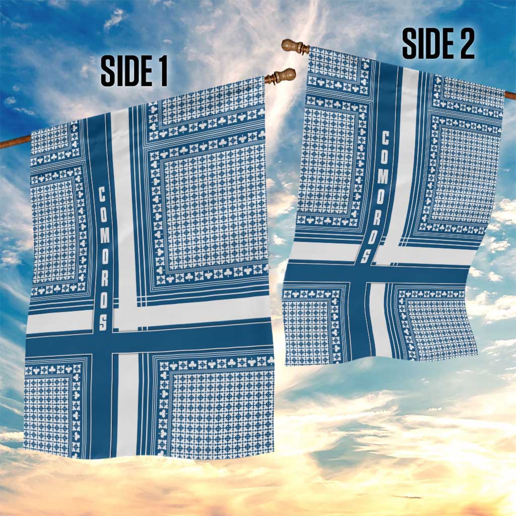 Comoros Garden Flag - Blue and White Traditional Geometric Pattern and National Flag Detail TS04