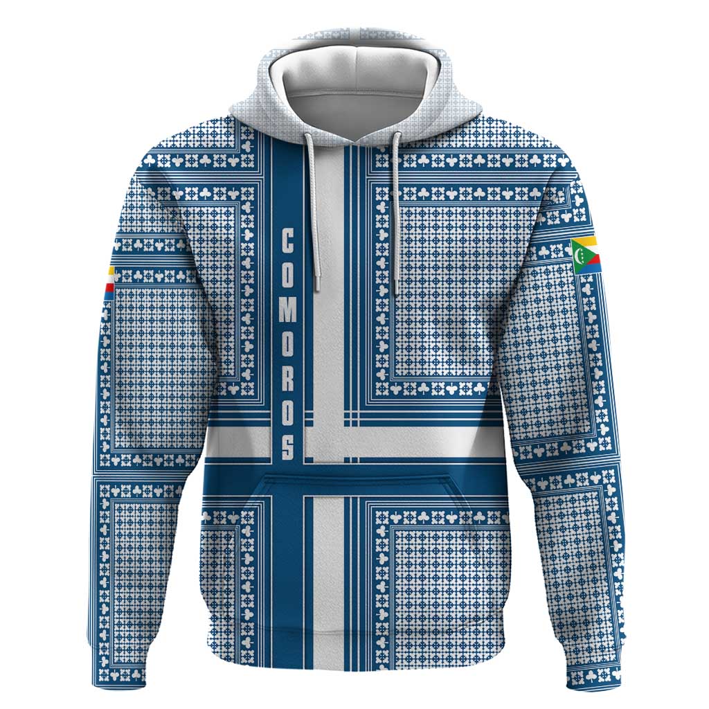 Comoros Hoodie with Blue and White Traditional Geometric Pattern and National Flag Detail TS04