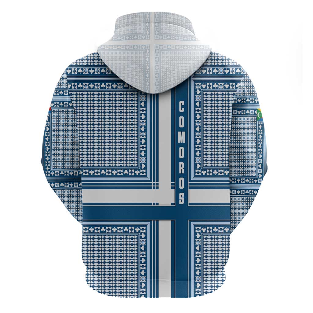 Comoros Hoodie with Blue and White Traditional Geometric Pattern and National Flag Detail TS04
