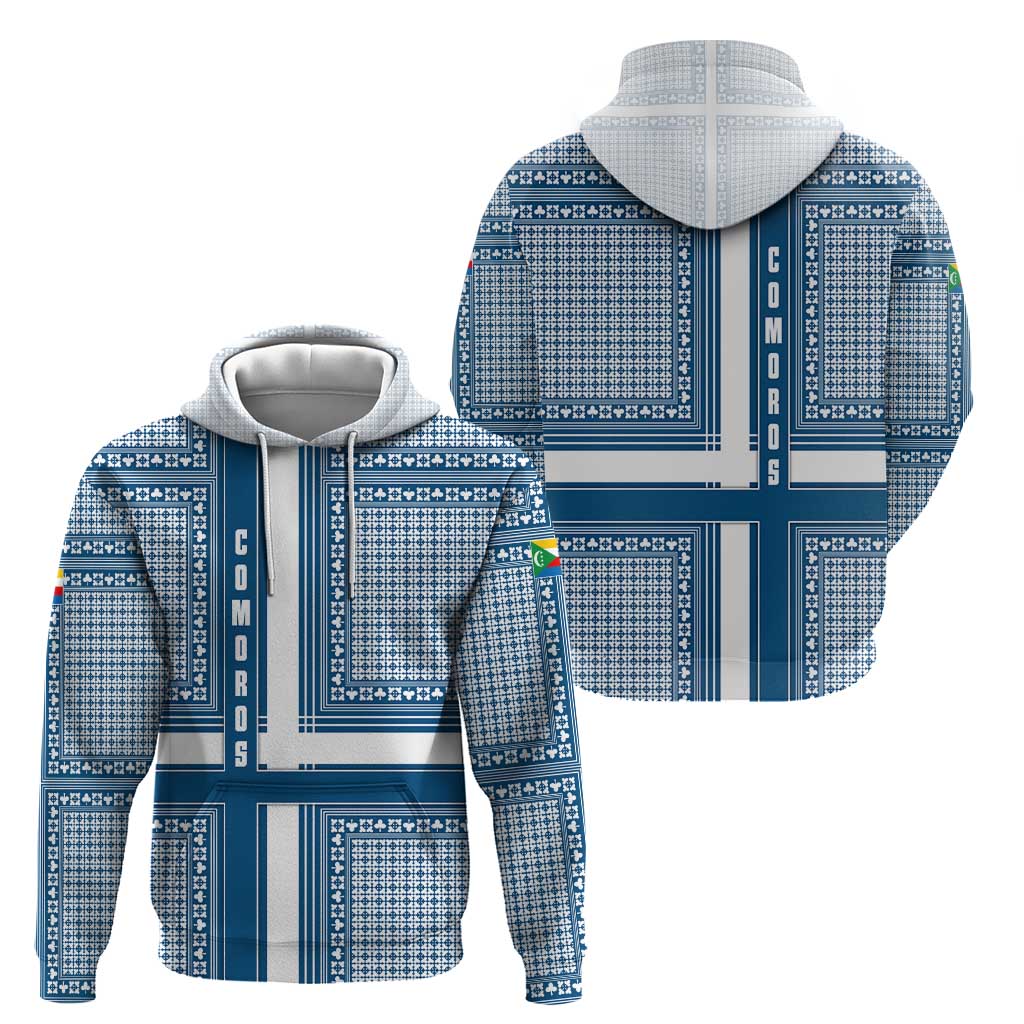 Comoros Hoodie with Blue and White Traditional Geometric Pattern and National Flag Detail TS04