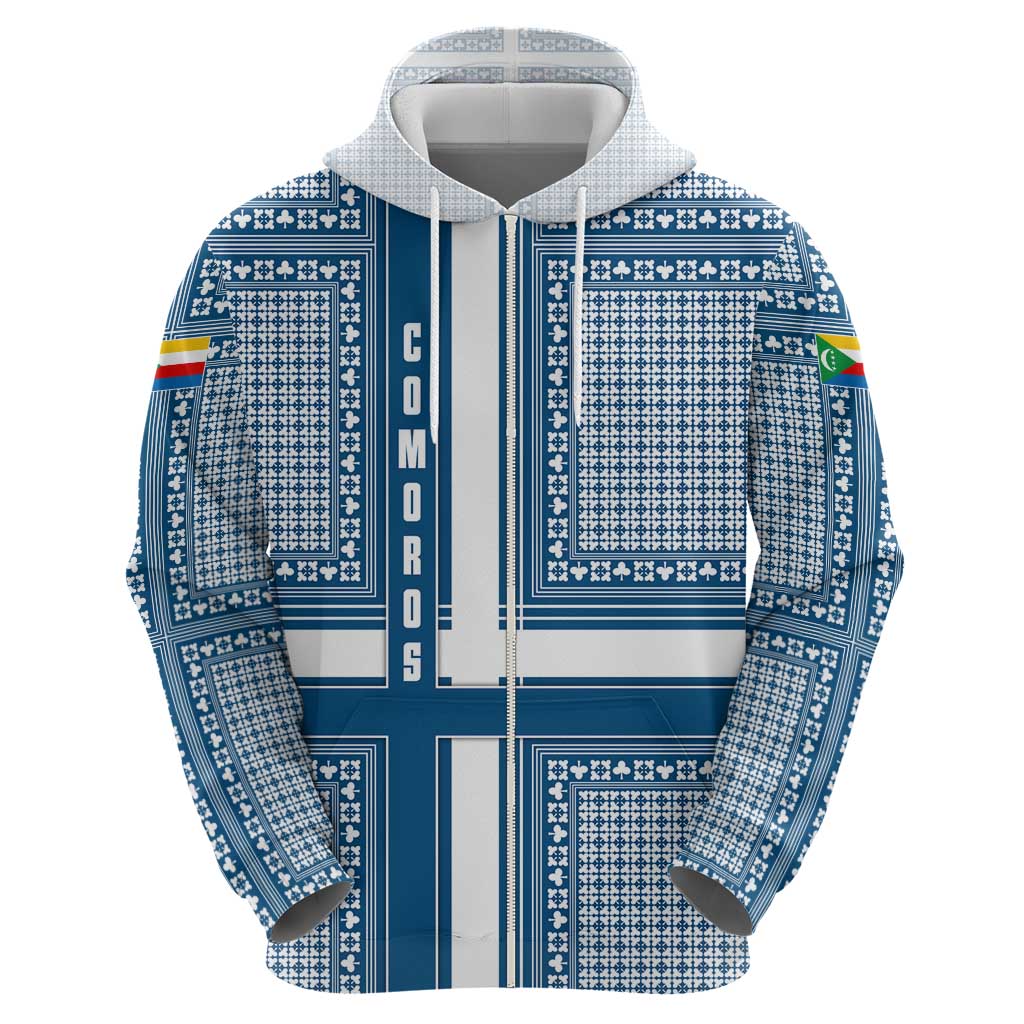 Comoros Hoodie with Blue and White Traditional Geometric Pattern and National Flag Detail TS04