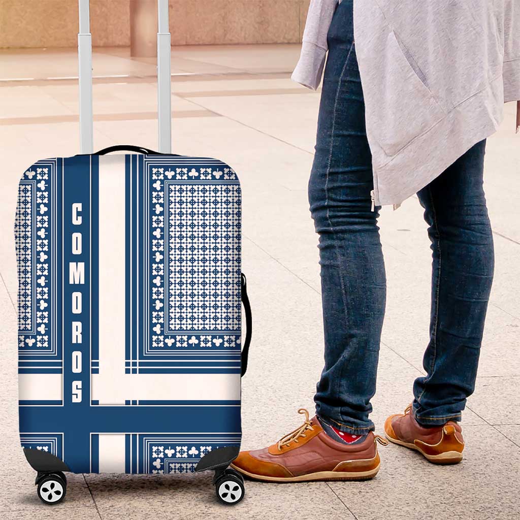 Comoros Luggage Cover with Blue and White Traditional Geometric Pattern and National Flag Detail TS04