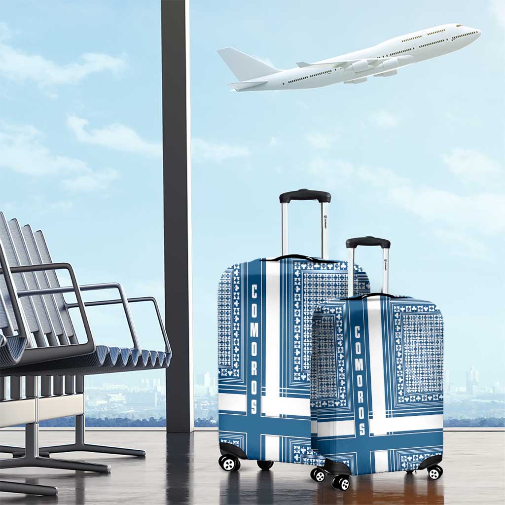 Comoros Luggage Cover with Blue and White Traditional Geometric Pattern and National Flag Detail TS04