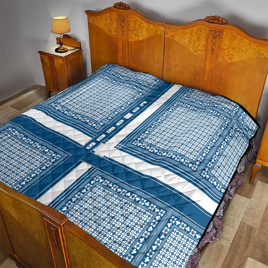 Comoros Quilt - Blue and White Traditional Geometric Pattern and National Flag Detail TS04