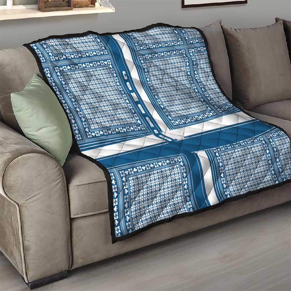 Comoros Quilt - Blue and White Traditional Geometric Pattern and National Flag Detail TS04