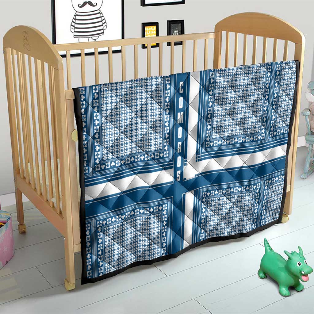 Comoros Quilt - Blue and White Traditional Geometric Pattern and National Flag Detail TS04