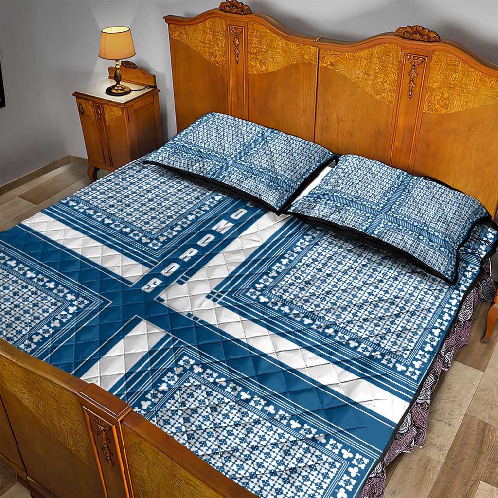 Comoros Quilt Bed Set - Blue and White Traditional Geometric Pattern and National Flag Detail TS04