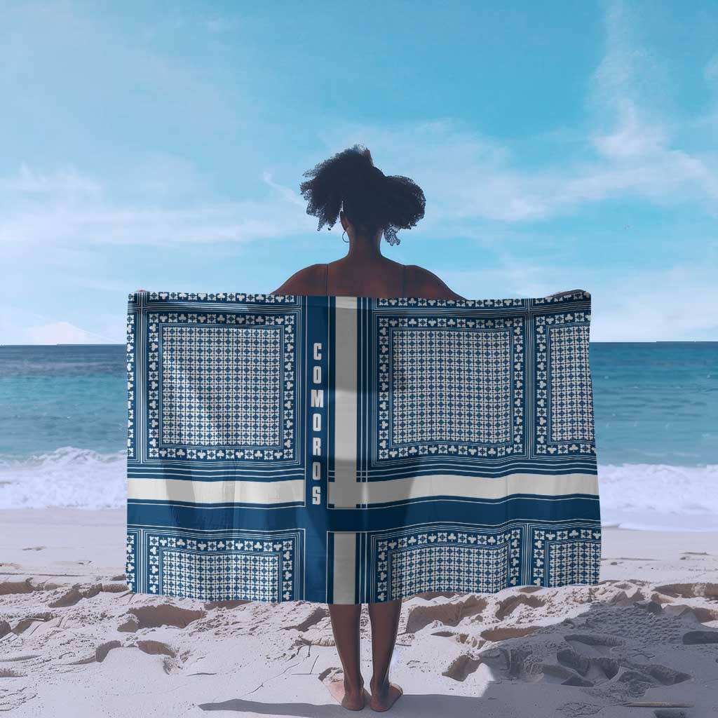 Comoros Sarong - Blue and White Traditional Geometric Pattern and National Flag Detail TS04