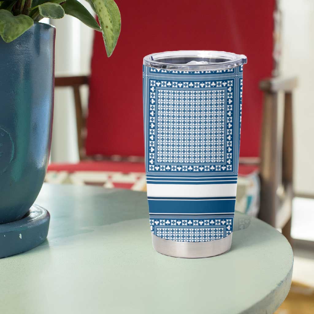 Comoros Tumbler Cup - Blue and White Traditional Geometric Pattern and National Flag Detail TS04