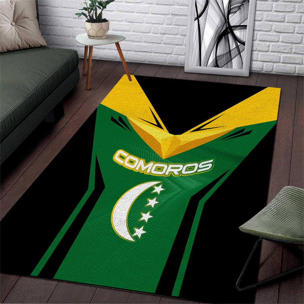 Comoros Area Rug - National Colors Green Yellow Black Crescent Moon and Stars Emblem TS04