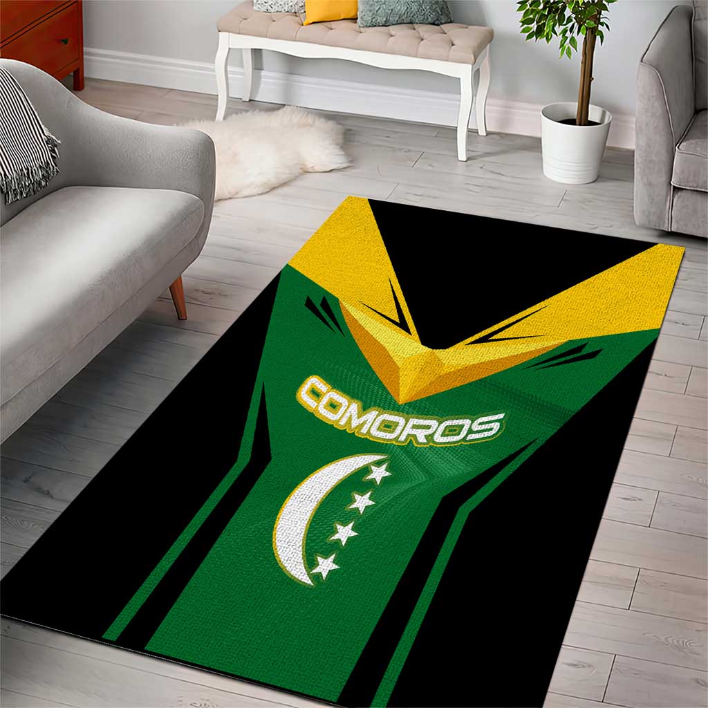 Comoros Area Rug - National Colors Green Yellow Black Crescent Moon and Stars Emblem TS04
