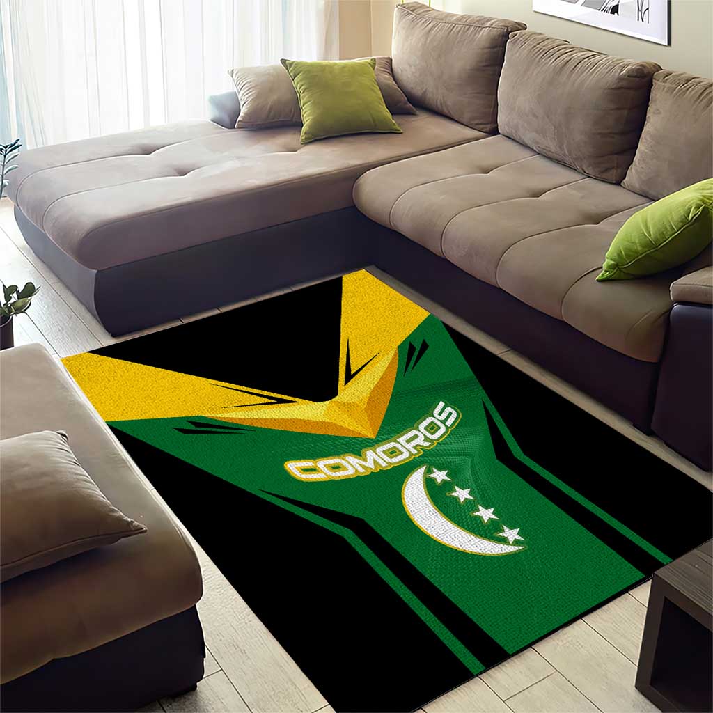 Comoros Area Rug - National Colors Green Yellow Black Crescent Moon and Stars Emblem TS04