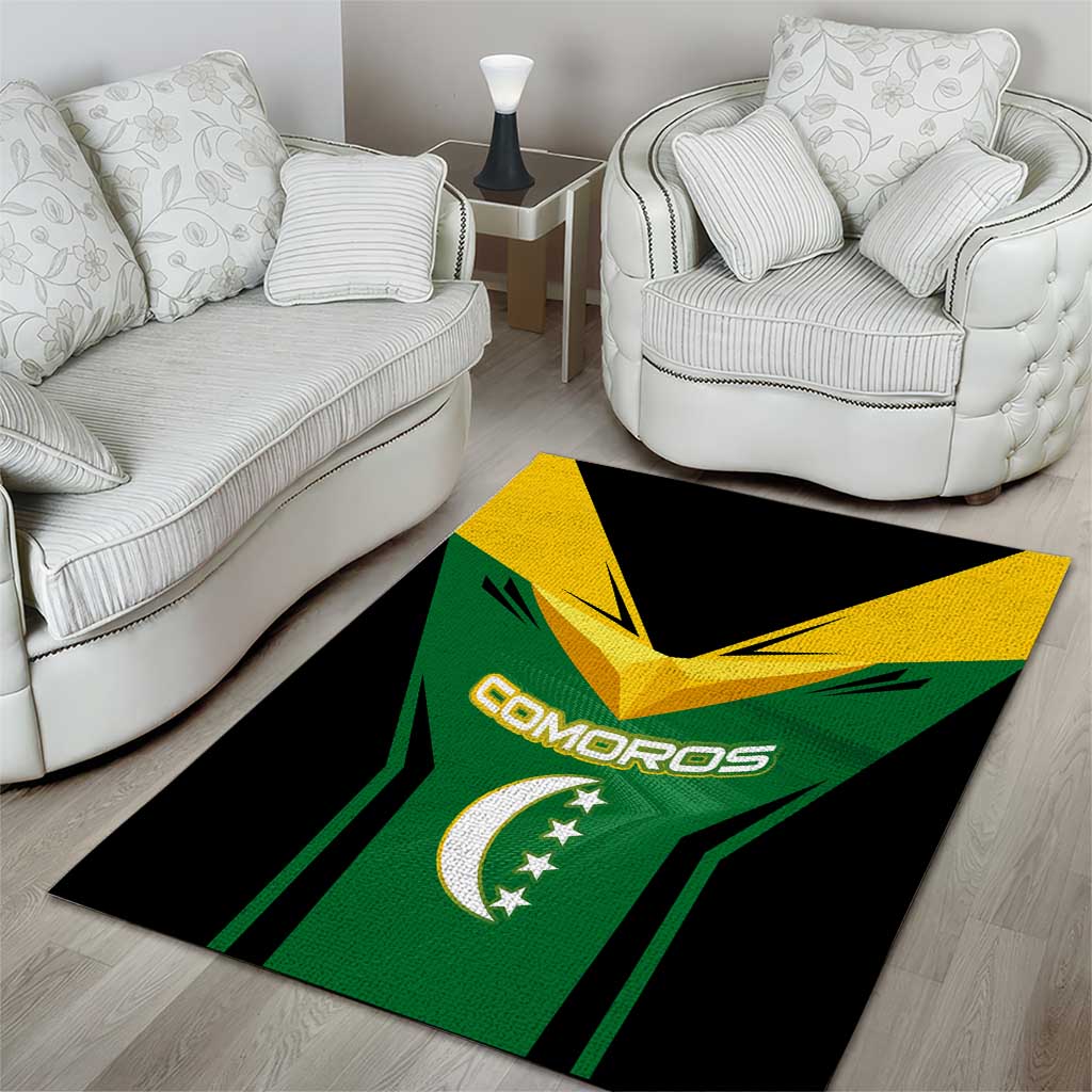 Comoros Area Rug - National Colors Green Yellow Black Crescent Moon and Stars Emblem TS04
