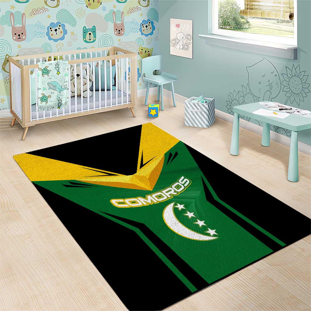 Comoros Area Rug - National Colors Green Yellow Black Crescent Moon and Stars Emblem TS04