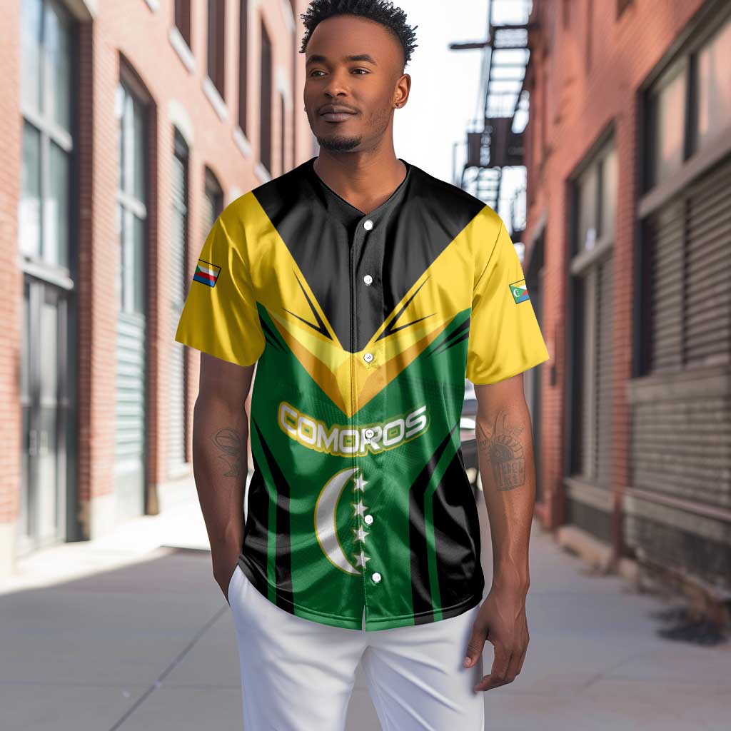 Comoros Baseball Jersey - National Colors Green Yellow Black Crescent Moon and Stars Emblem TS04