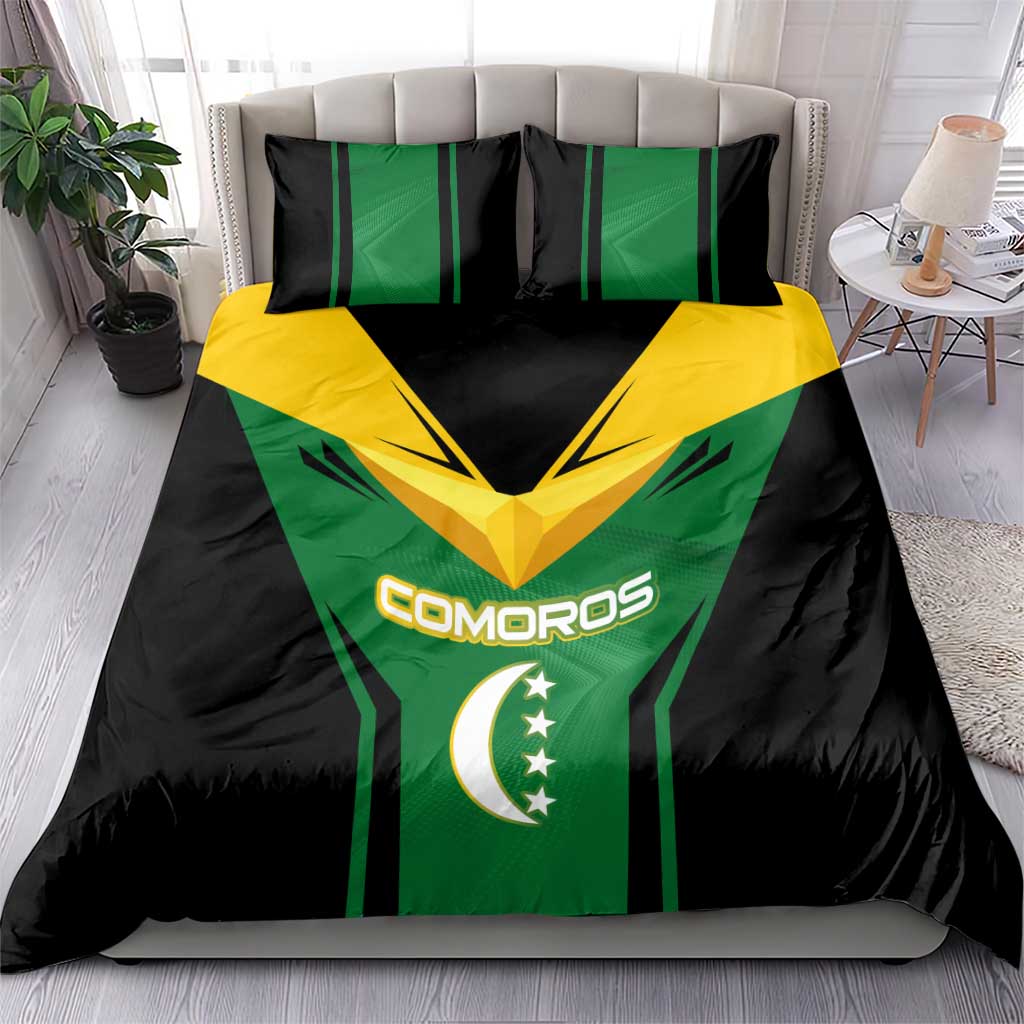 Comoros Bedding Set - National Colors Green Yellow Black Crescent Moon and Stars Emblem TS04