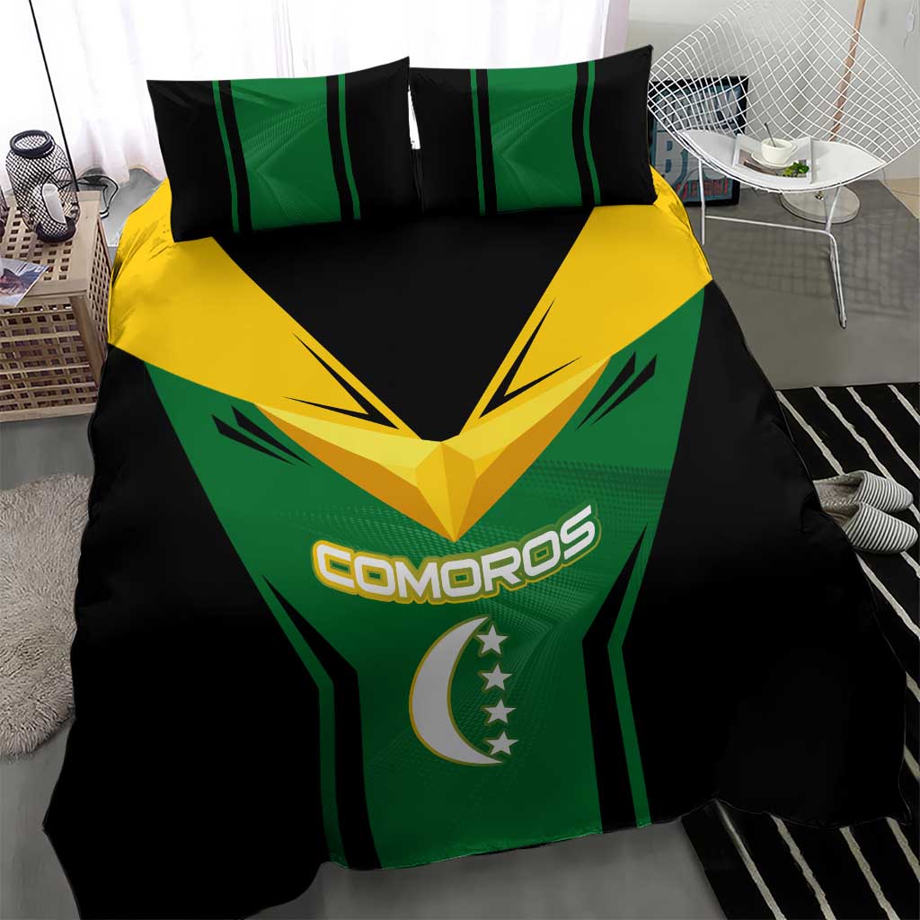 Comoros Bedding Set - National Colors Green Yellow Black Crescent Moon and Stars Emblem TS04