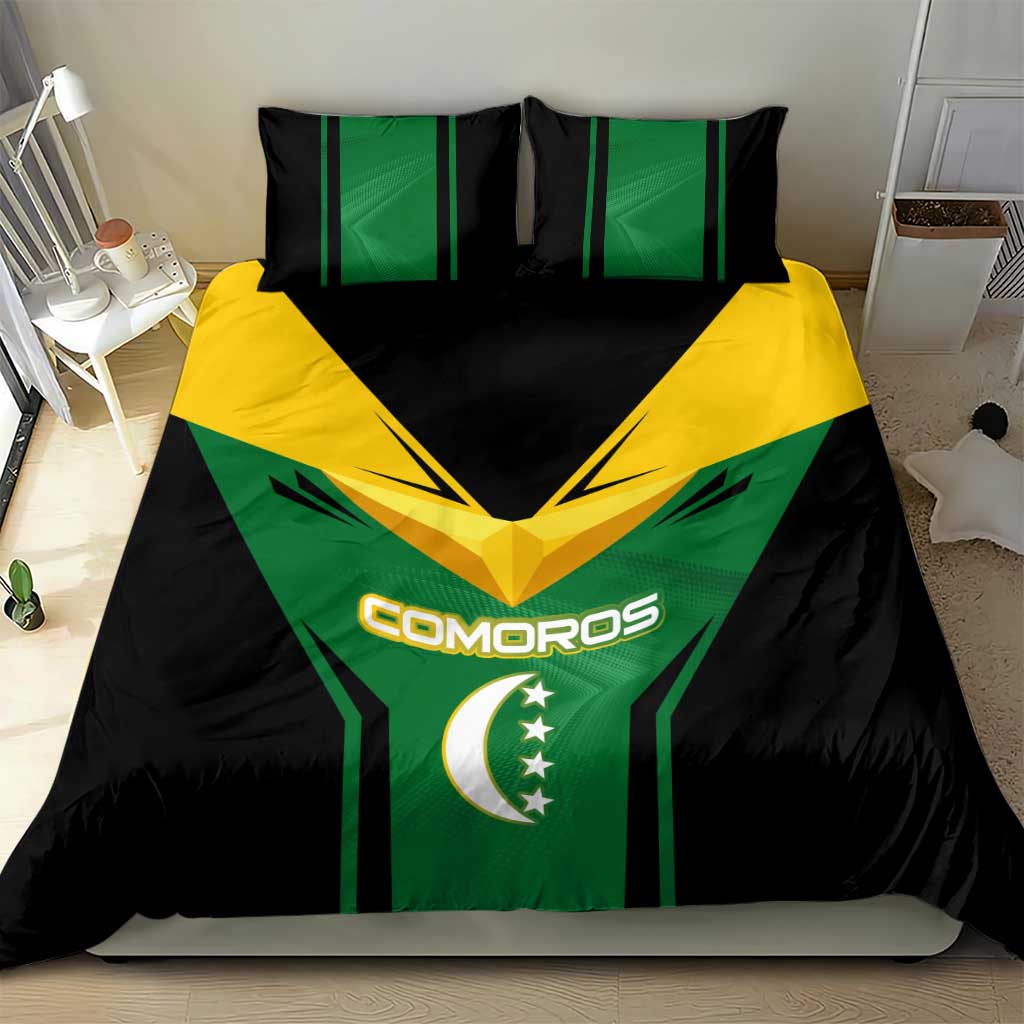Comoros Bedding Set - National Colors Green Yellow Black Crescent Moon and Stars Emblem TS04