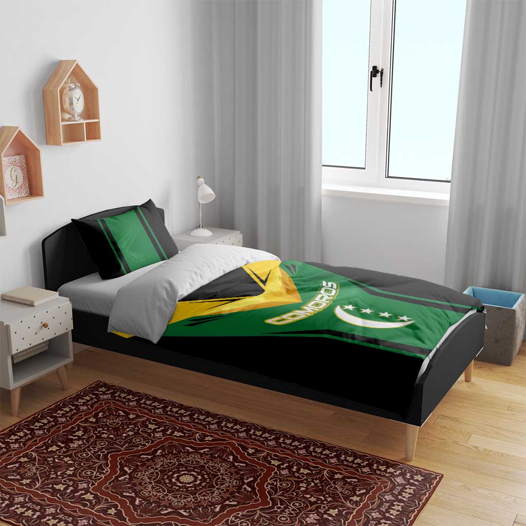 Comoros Bedding Set - National Colors Green Yellow Black Crescent Moon and Stars Emblem TS04