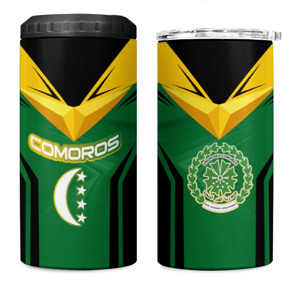 Comoros 4 in 1 Can Cooler Tumbler - National Colors Green Yellow Black Crescent Moon and Stars Emblem TS04