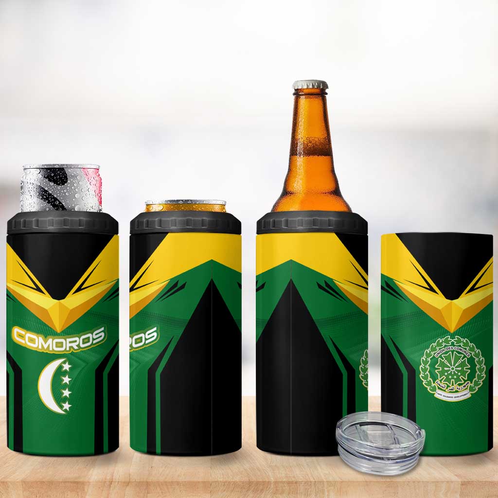Comoros 4 in 1 Can Cooler Tumbler - National Colors Green Yellow Black Crescent Moon and Stars Emblem TS04