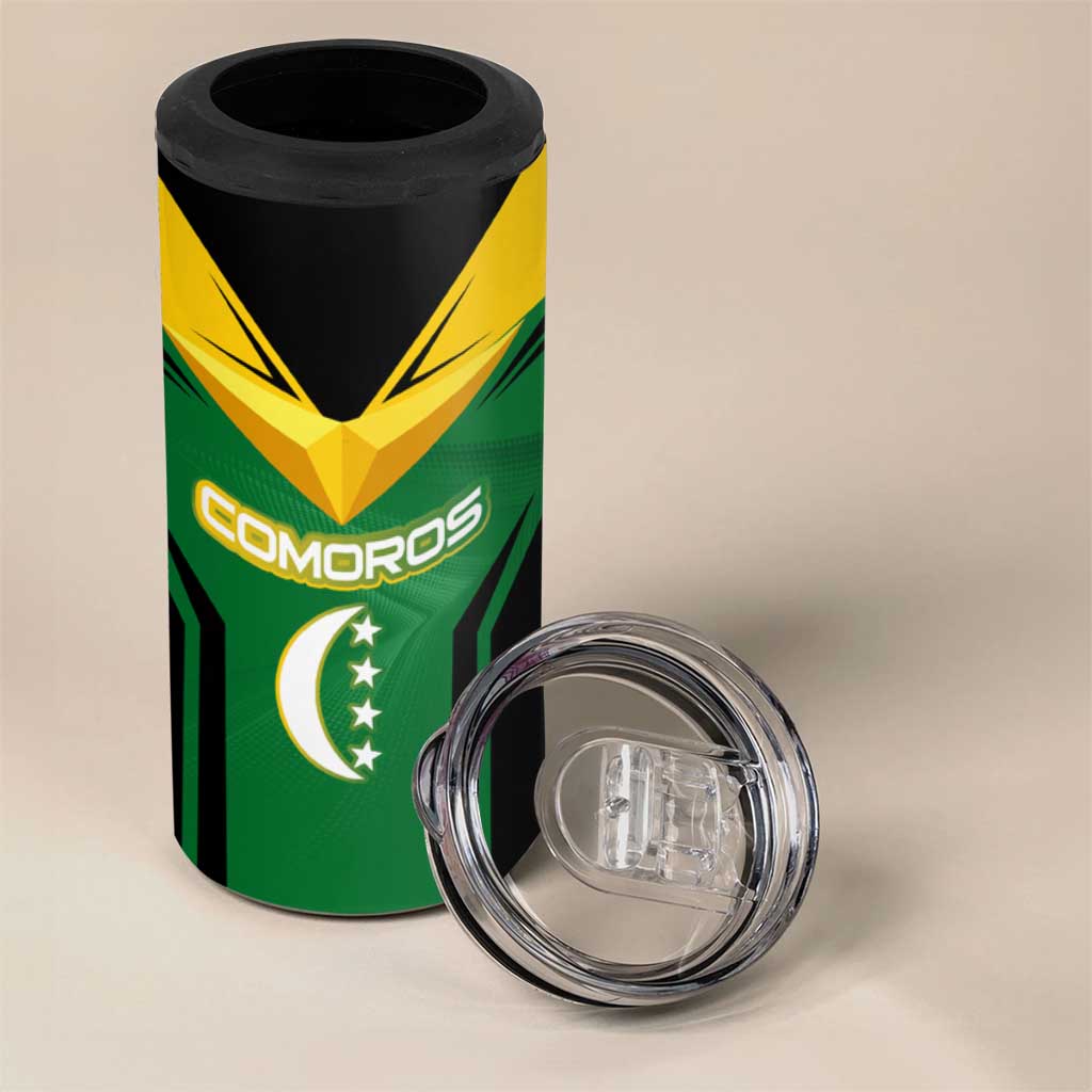Comoros 4 in 1 Can Cooler Tumbler - National Colors Green Yellow Black Crescent Moon and Stars Emblem TS04