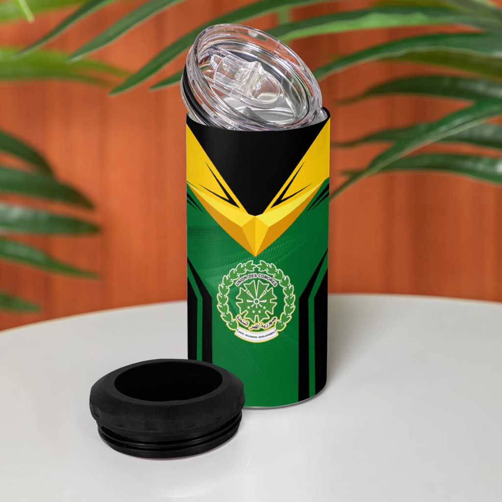 Comoros 4 in 1 Can Cooler Tumbler - National Colors Green Yellow Black Crescent Moon and Stars Emblem TS04