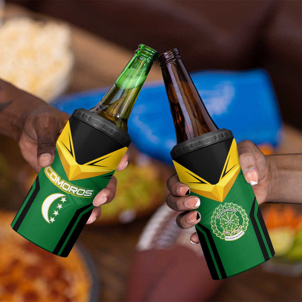 Comoros 4 in 1 Can Cooler Tumbler - National Colors Green Yellow Black Crescent Moon and Stars Emblem TS04