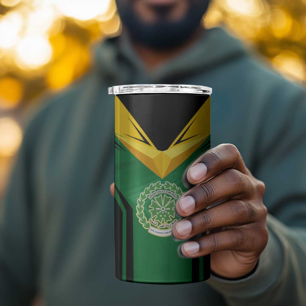 Comoros 4 in 1 Can Cooler Tumbler - National Colors Green Yellow Black Crescent Moon and Stars Emblem TS04