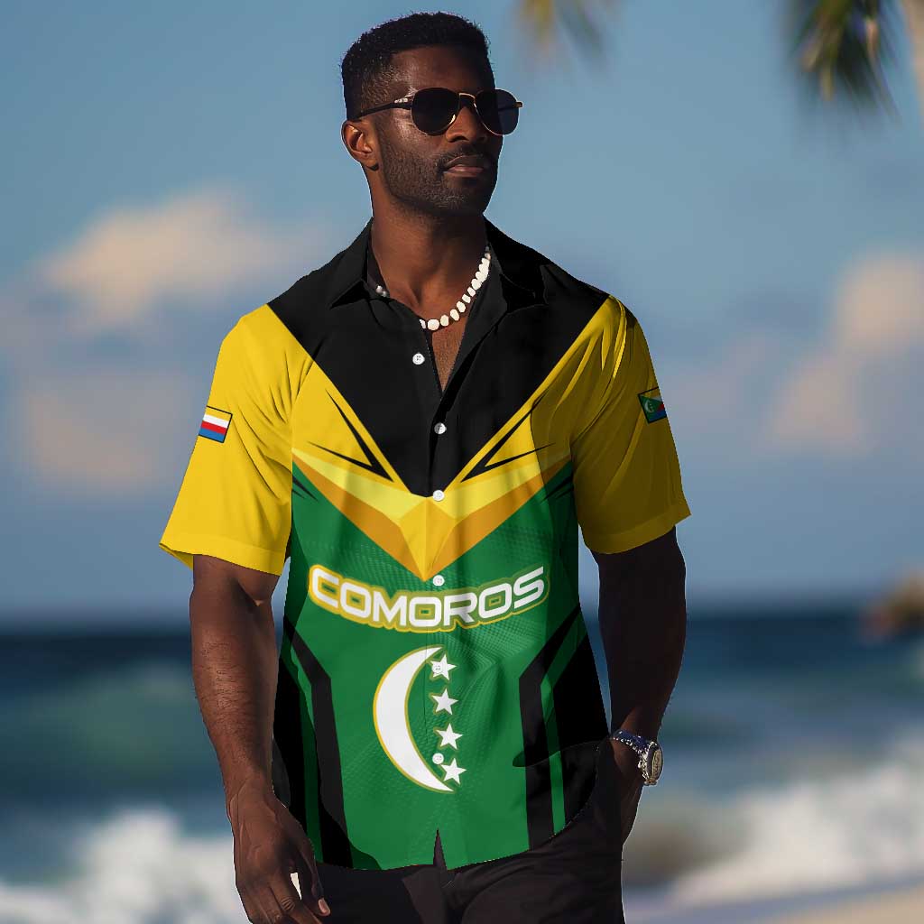 Comoros Hawaiian Shirt - National Colors Green Yellow Black Crescent Moon and Stars Emblem TS04