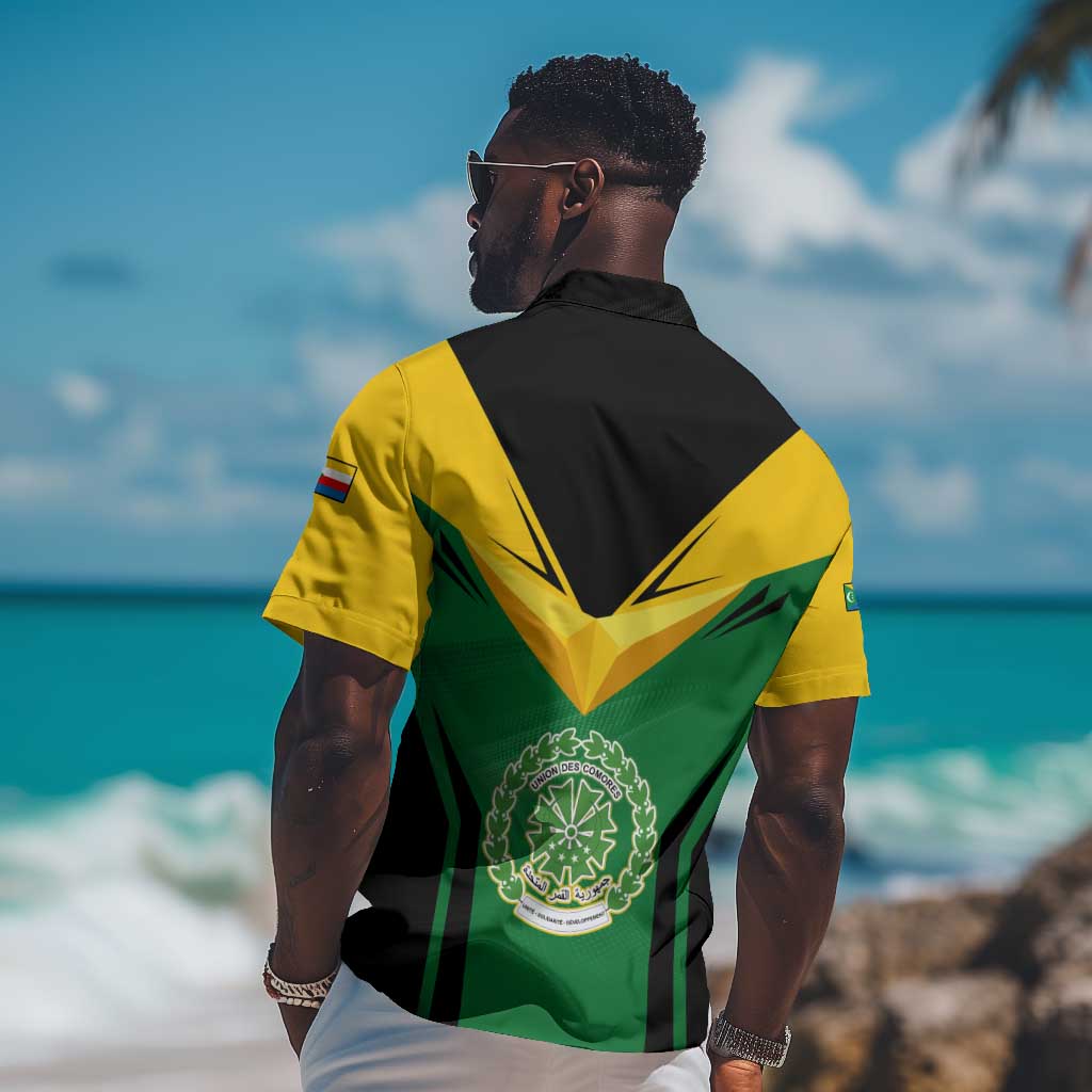 Comoros Hawaiian Shirt - National Colors Green Yellow Black Crescent Moon and Stars Emblem TS04